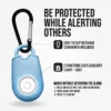 Small personal alarm with carabiner for easy carrying and alerting others.